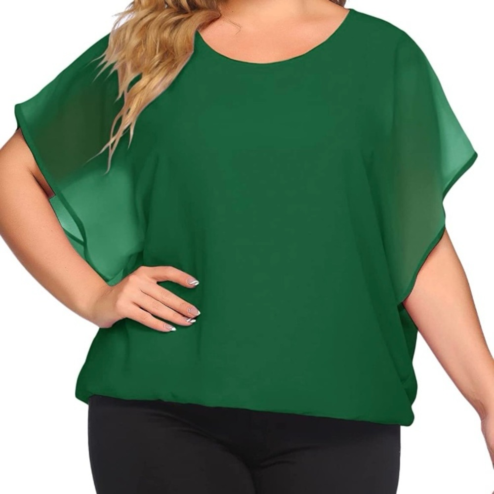 In’ voland green blouse batwing sleeves chiffon with tank lining EUC 3X